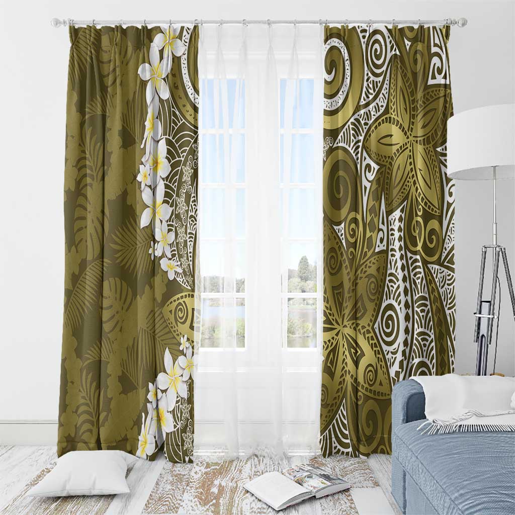 Gold Polynesian Tribal Frangipani Tropical Vibe Window Curtain