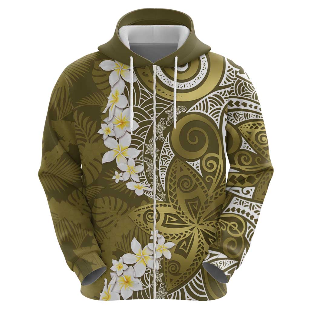 Gold Polynesian Tribal Frangipani Tropical Vibe Zip Hoodie