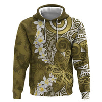 Gold Polynesian Tribal Frangipani Tropical Vibe Zip Hoodie