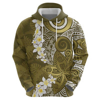 Gold Polynesian Tribal Frangipani Tropical Vibe Zip Hoodie