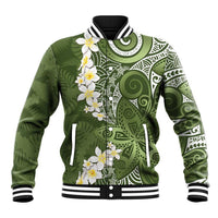 Green Polynesian Tribal Frangipani Tropical Vibe Baseball Jacket