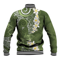 Green Polynesian Tribal Frangipani Tropical Vibe Baseball Jacket