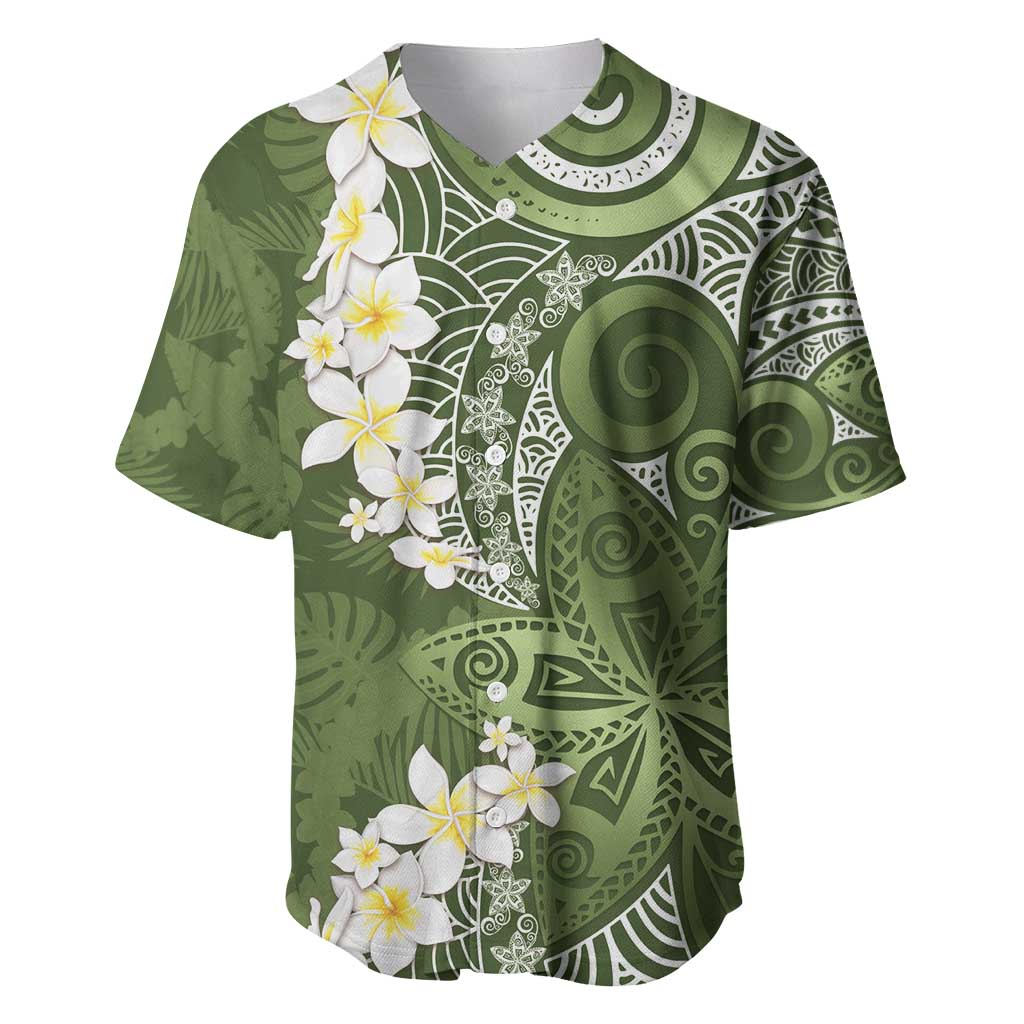 Green Polynesian Tribal Frangipani Tropical Vibe Baseball Jersey LT14 Green - Polynesian Pride