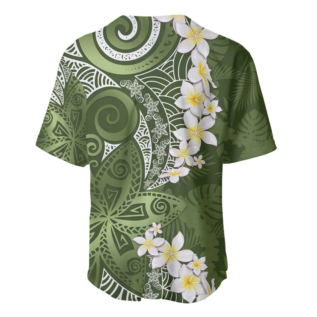 Green Polynesian Tribal Frangipani Tropical Vibe Baseball Jersey
