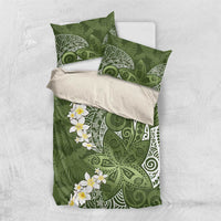 Green Polynesian Tribal Frangipani Tropical Vibe Bedding Set