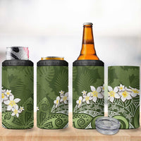 Green Polynesian Tribal Frangipani Tropical Vibe 4 in 1 Can Cooler Tumbler LT14 - Polynesian Pride