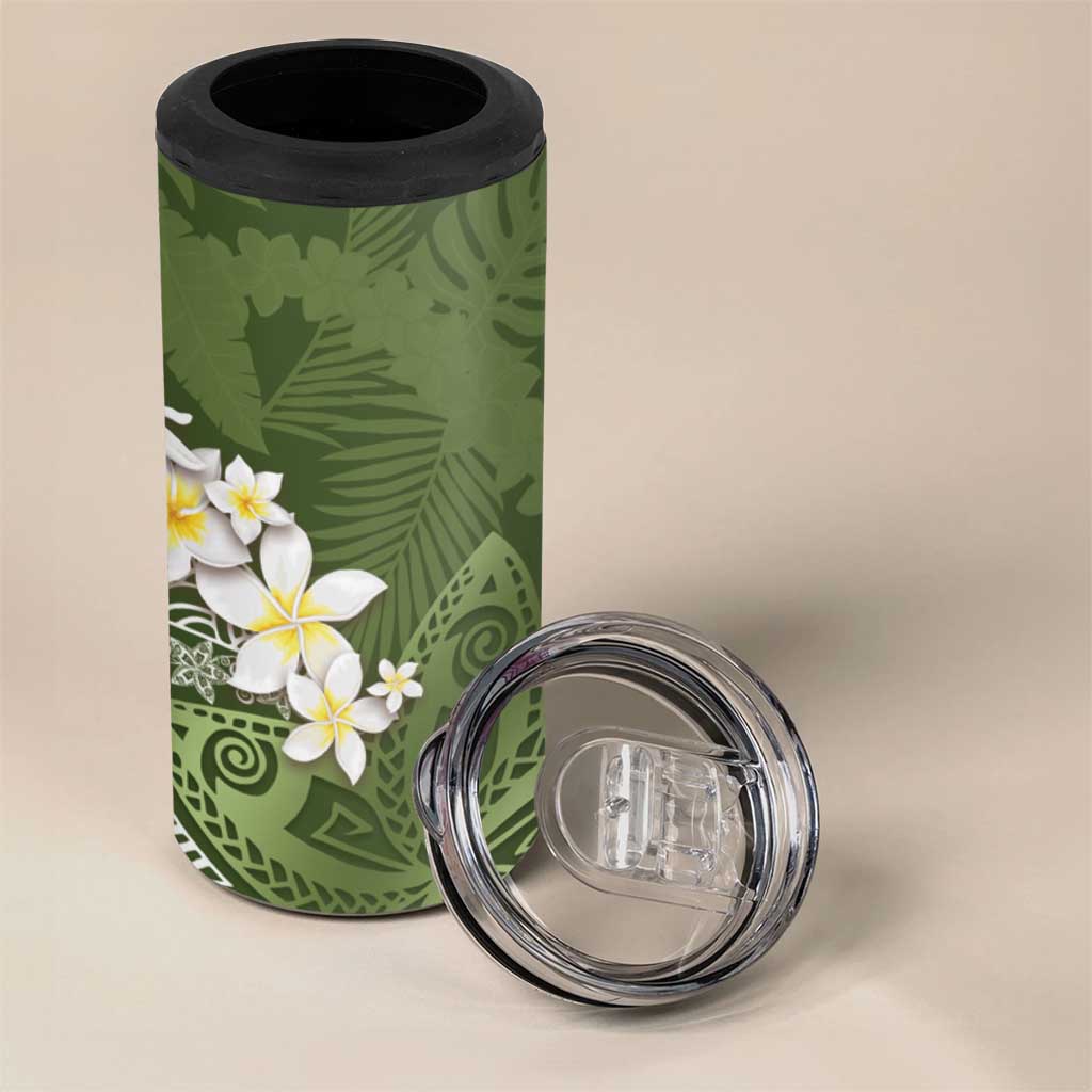 Green Polynesian Tribal Frangipani Tropical Vibe 4 in 1 Can Cooler Tumbler LT14 - Polynesian Pride