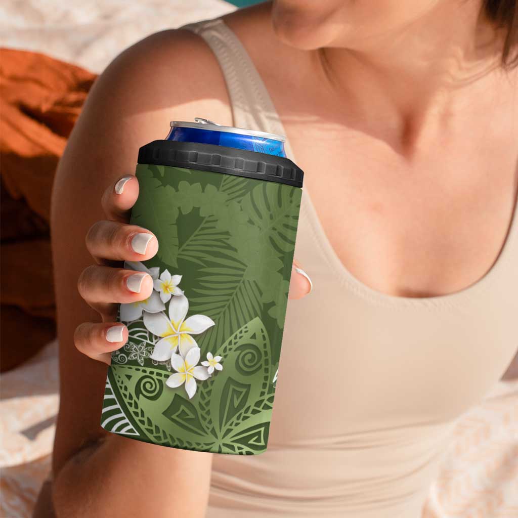 Green Polynesian Tribal Frangipani Tropical Vibe 4 in 1 Can Cooler Tumbler LT14 - Polynesian Pride