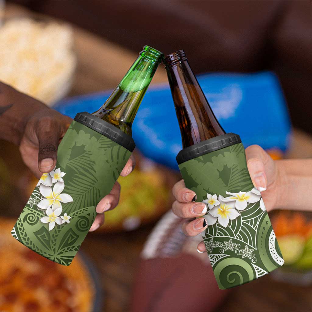 Green Polynesian Tribal Frangipani Tropical Vibe 4 in 1 Can Cooler Tumbler LT14 - Polynesian Pride