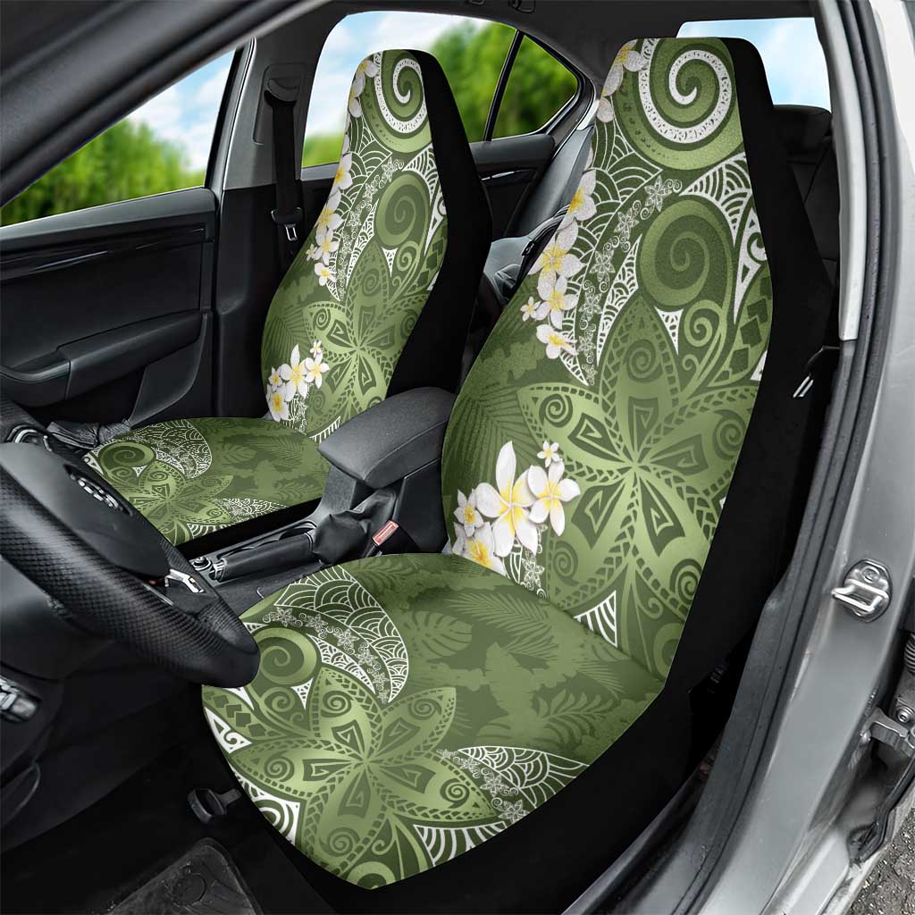 Green Polynesian Tribal Frangipani Tropical Vibe Car Seat Cover