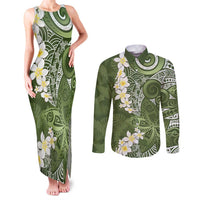 Green Polynesian Tribal Frangipani Tropical Vibe Couples Matching Tank Maxi Dress and Long Sleeve Button Shirt LT14 Green - Polynesian Pride