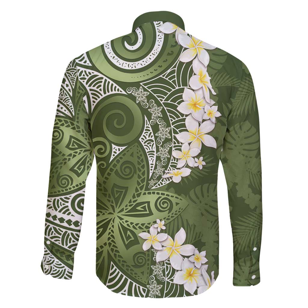 Green Polynesian Tribal Frangipani Tropical Vibe Family Matching Puletasi and Hawaiian Shirt