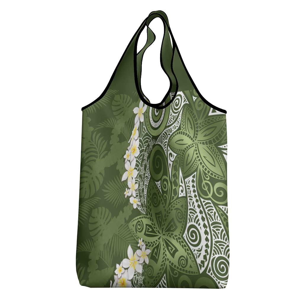 Green Polynesian Tribal Frangipani Tropical Vibe Grocery Bag