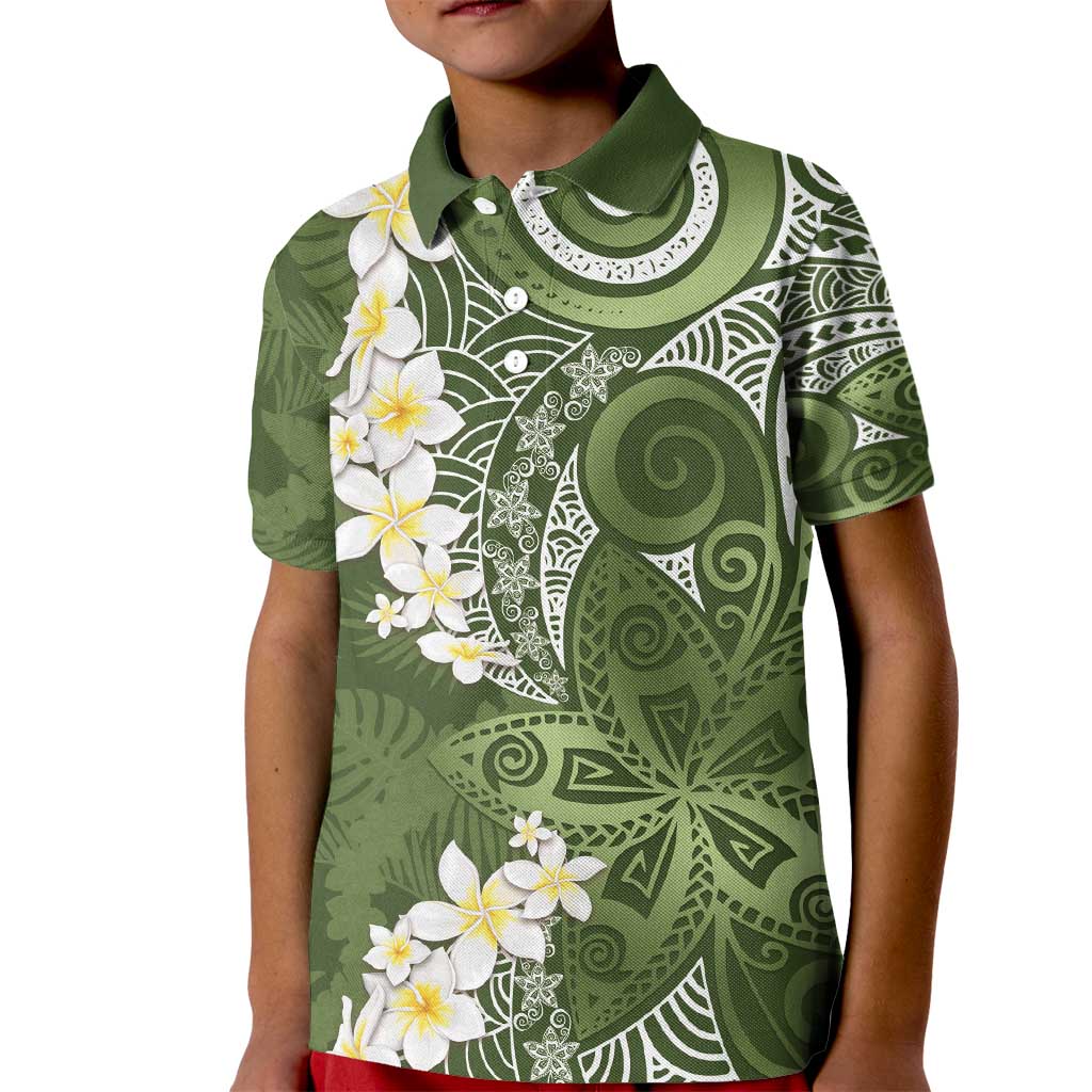 Green Polynesian Tribal Frangipani Tropical Vibe Kid Polo Shirt LT14 Kid Green - Polynesian Pride
