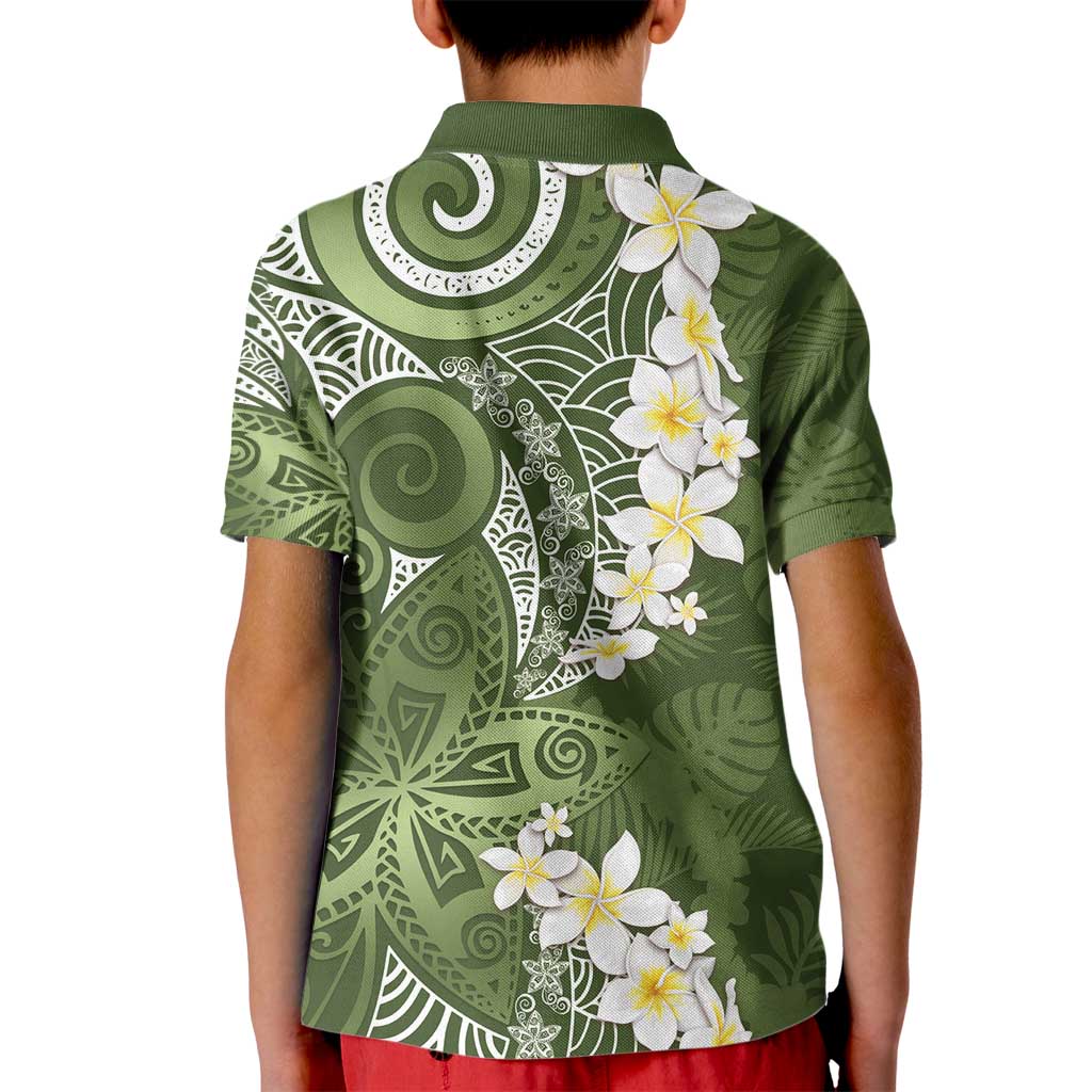 Green Polynesian Tribal Frangipani Tropical Vibe Kid Polo Shirt LT14 - Polynesian Pride