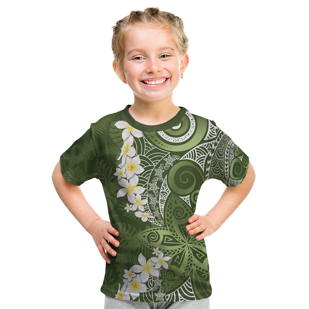 Green Polynesian Tribal Frangipani Tropical Vibe Kid T Shirt LT14 Green - Polynesian Pride