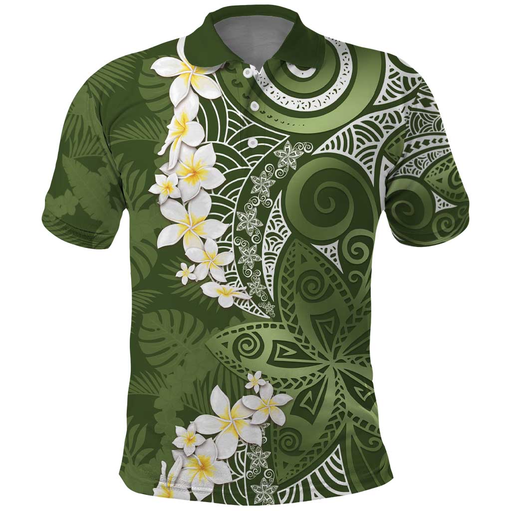 Green Polynesian Tribal Frangipani Tropical Vibe Polo Shirt
