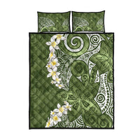 Green Polynesian Tribal Frangipani Tropical Vibe Quilt Bed Set