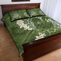Green Polynesian Tribal Frangipani Tropical Vibe Quilt Bed Set