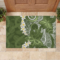 Green Polynesian Tribal Frangipani Tropical Vibe Rubber Doormat