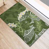 Green Polynesian Tribal Frangipani Tropical Vibe Rubber Doormat