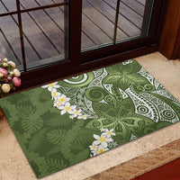 Green Polynesian Tribal Frangipani Tropical Vibe Rubber Doormat