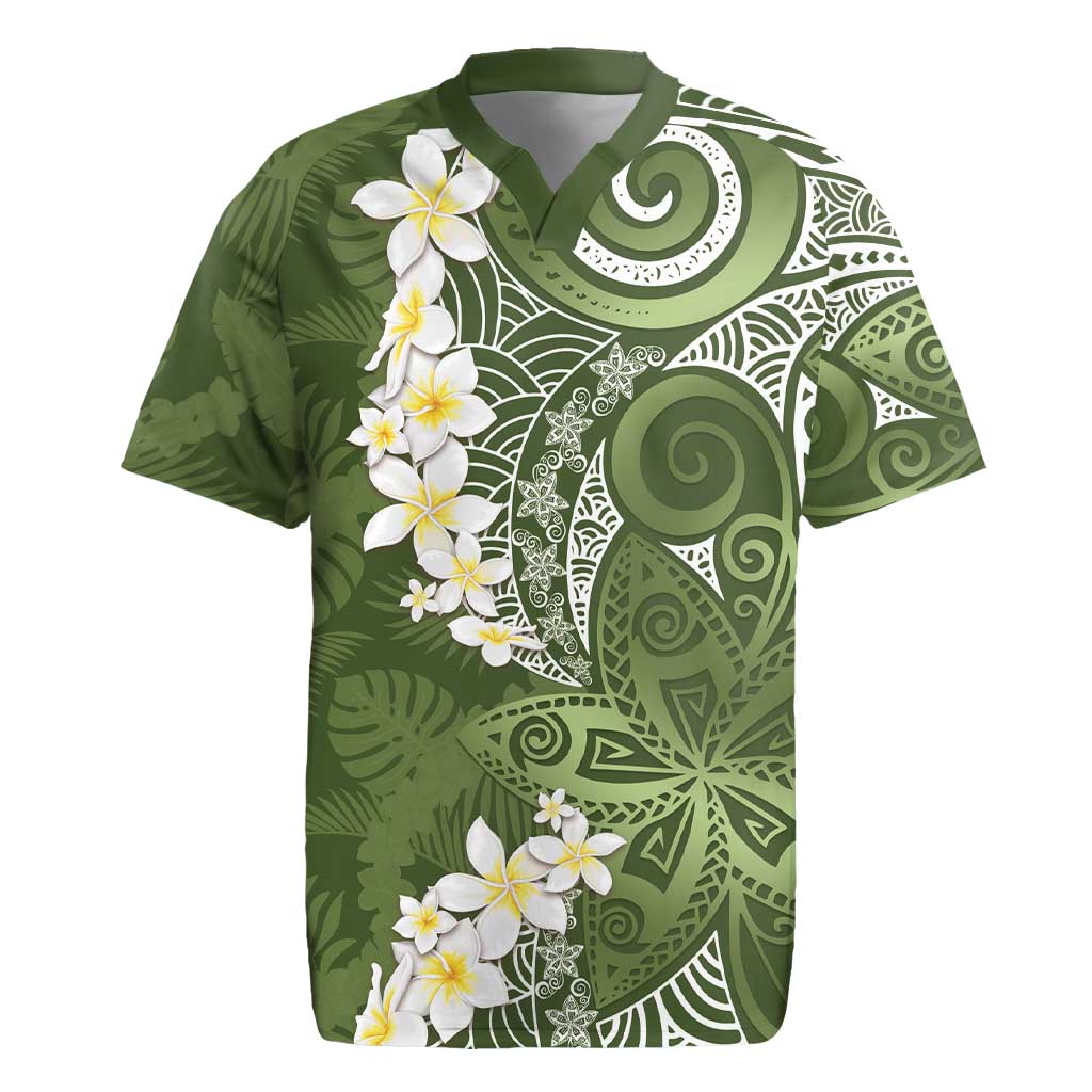 Green Polynesian Tribal Frangipani Tropical Vibe Rugby Jersey LT14 Green - Polynesian Pride