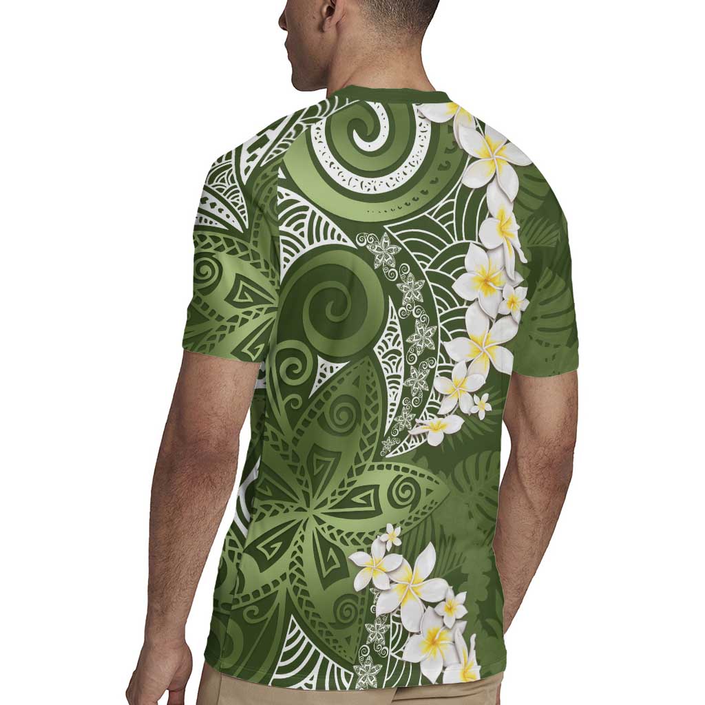 Green Polynesian Tribal Frangipani Tropical Vibe Rugby Jersey LT14 - Polynesian Pride