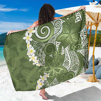 Green Polynesian Tribal Frangipani Tropical Vibe Sarong