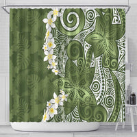 Green Polynesian Tribal Frangipani Tropical Vibe Shower Curtain