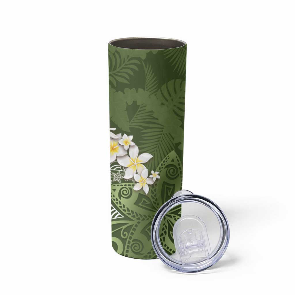 Green Polynesian Tribal Frangipani Tropical Vibe Skinny Tumbler LT14 - Polynesian Pride