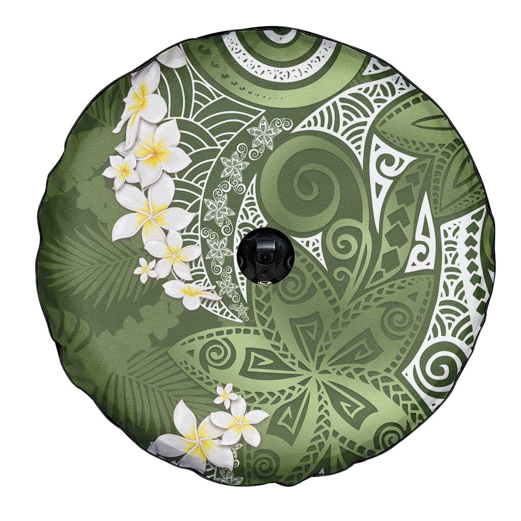 Green Polynesian Tribal Frangipani Tropical Vibe Spare Tire Cover