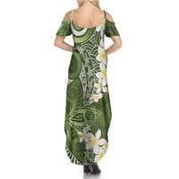Green Polynesian Tribal Frangipani Tropical Vibe Summer Maxi Dress