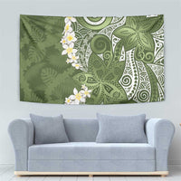 Green Polynesian Tribal Frangipani Tropical Vibe Tapestry