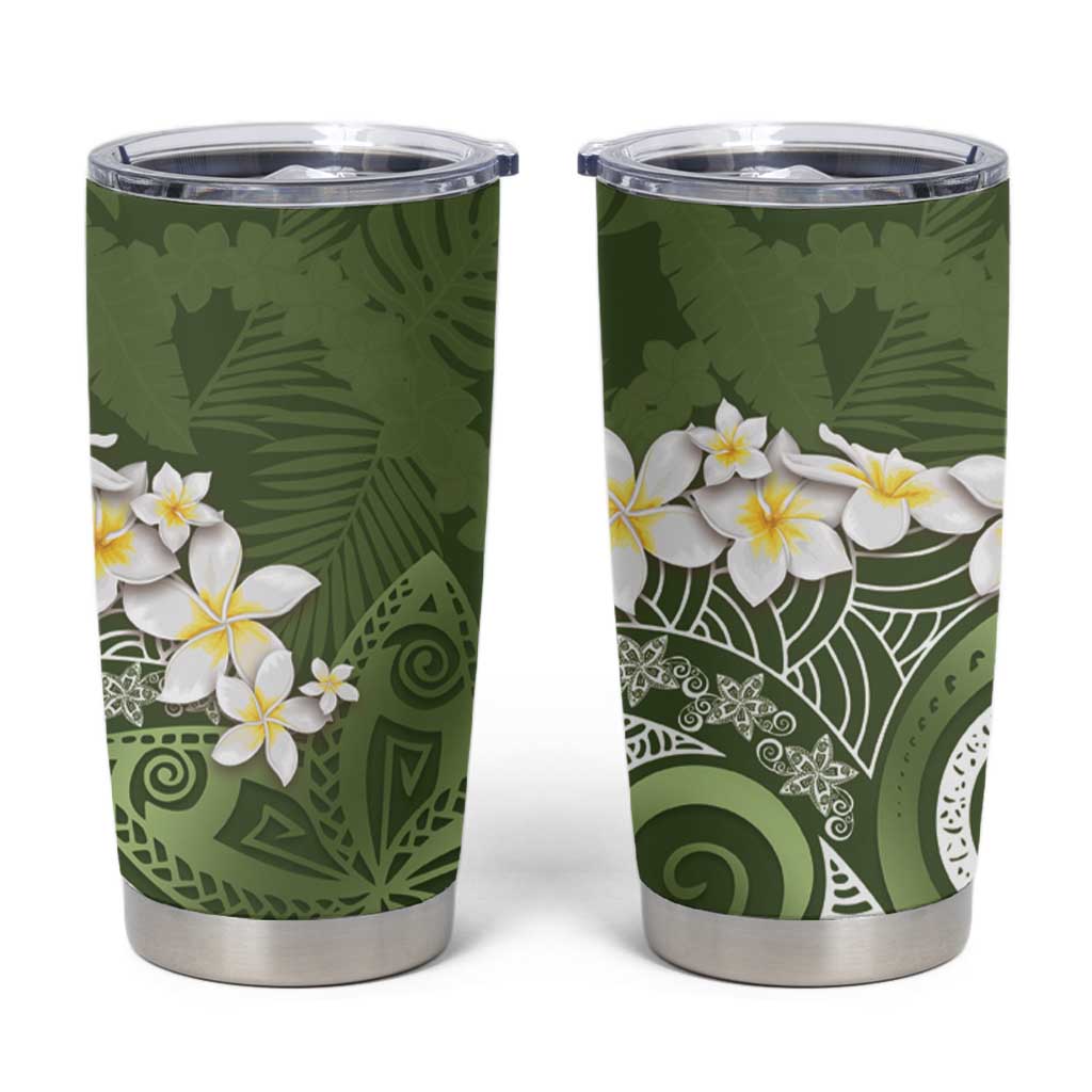 Green Polynesian Tribal Frangipani Tropical Vibe Tumbler Cup