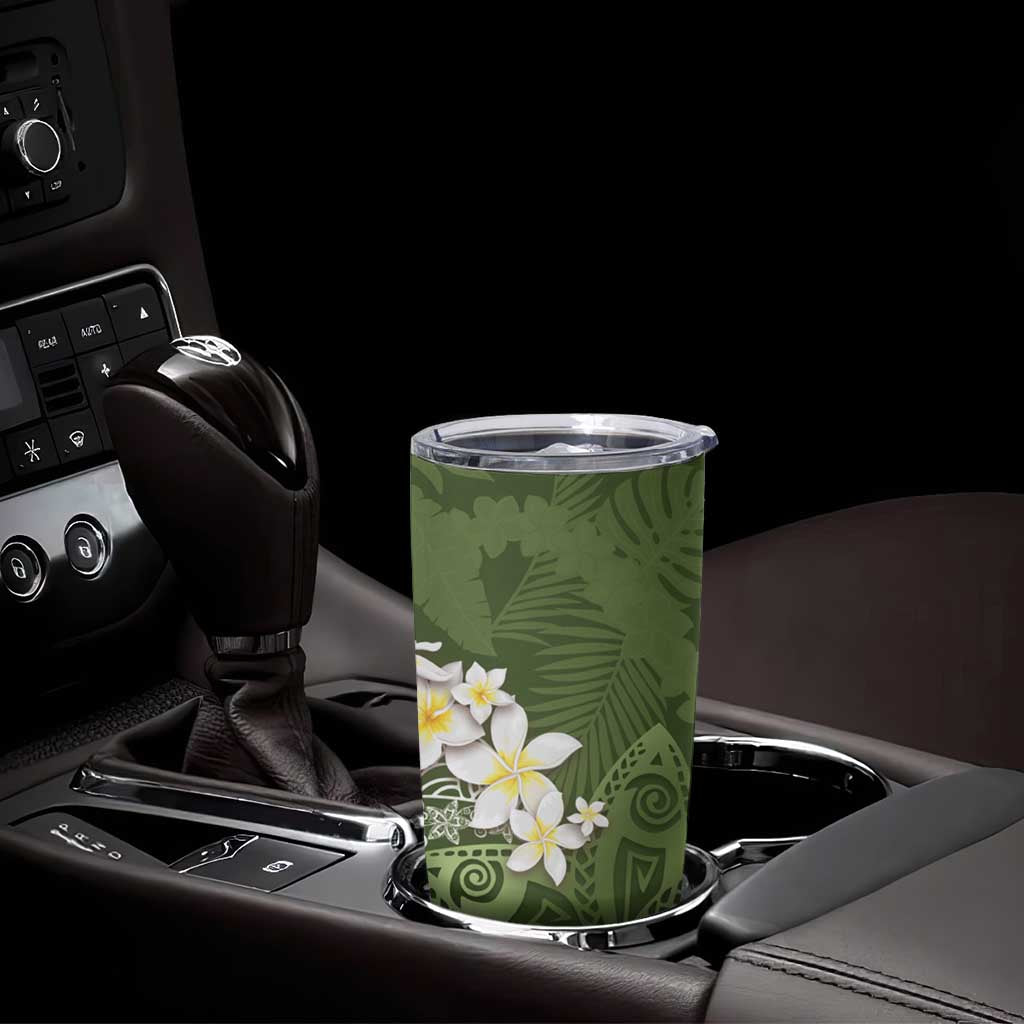 Green Polynesian Tribal Frangipani Tropical Vibe Tumbler Cup