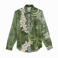 Green Polynesian Tribal Frangipani Tropical Vibe Women Casual Shirt LT14 - Polynesian Pride