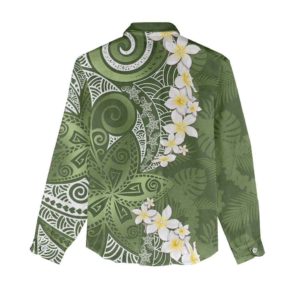 Green Polynesian Tribal Frangipani Tropical Vibe Women Casual Shirt LT14 - Polynesian Pride