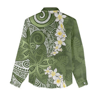 Green Polynesian Tribal Frangipani Tropical Vibe Women Casual Shirt LT14 - Polynesian Pride
