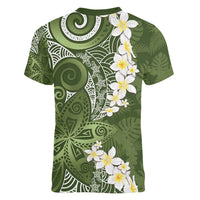 Green Polynesian Tribal Frangipani Tropical Vibe Women V-Neck T-Shirt LT14 - Polynesian Pride