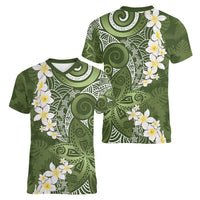 Green Polynesian Tribal Frangipani Tropical Vibe Women V-Neck T-Shirt LT14 - Polynesian Pride