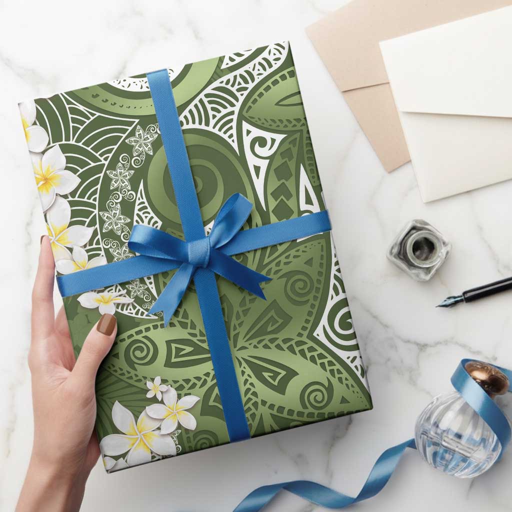 Green Polynesian Tribal Frangipani Tropical Vibe Wrapping Paper - Polynesian Pride