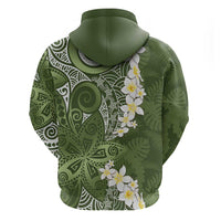 Green Polynesian Tribal Frangipani Tropical Vibe Zip Hoodie