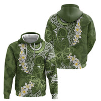 Green Polynesian Tribal Frangipani Tropical Vibe Zip Hoodie