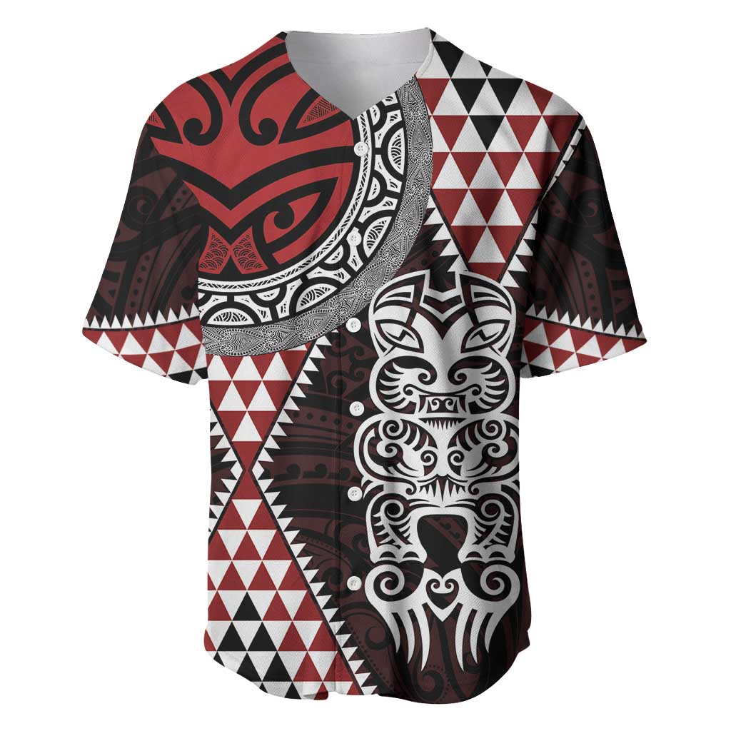 Red Aotearoa Niho Taniwha Baseball Jersey Maori Mythology Tooth - Taniko Motifs LT14 Red - Polynesian Pride