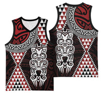 Red Aotearoa Niho Taniwha Basketball Jersey Maori Mythology Tooth - Taniko Motifs - Polynesian Pride