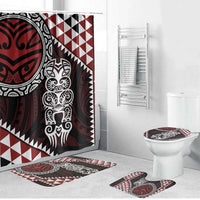 Red Aotearoa Niho Taniwha Bathroom Set Maori Mythology Tooth - Taniko Motifs - Polynesian Pride