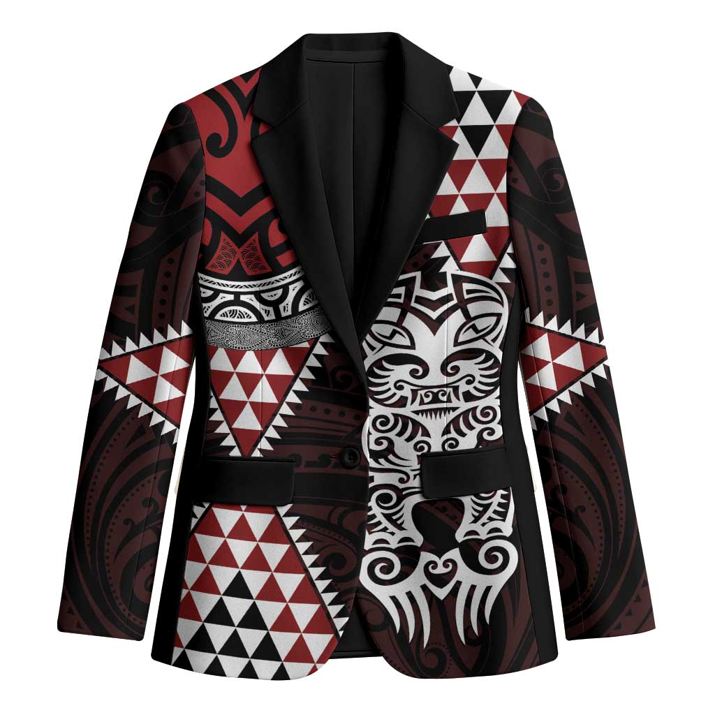 Red Aotearoa Niho Taniwha Blazer Maori Mythology Tooth - Taniko Motifs LT14 Unisex Red - Polynesian Pride