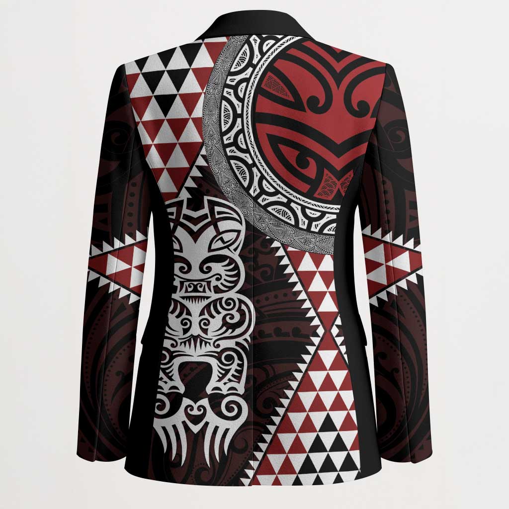 Red Aotearoa Niho Taniwha Blazer Maori Mythology Tooth - Taniko Motifs LT14 - Polynesian Pride
