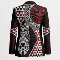 Red Aotearoa Niho Taniwha Blazer Maori Mythology Tooth - Taniko Motifs LT14 - Polynesian Pride
